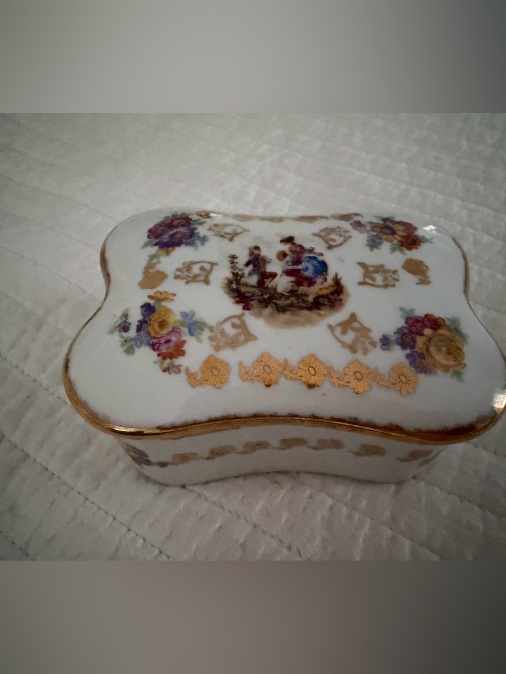 LIMOGE OF FRANCE Victorian Scene Trinket Box Porcelain